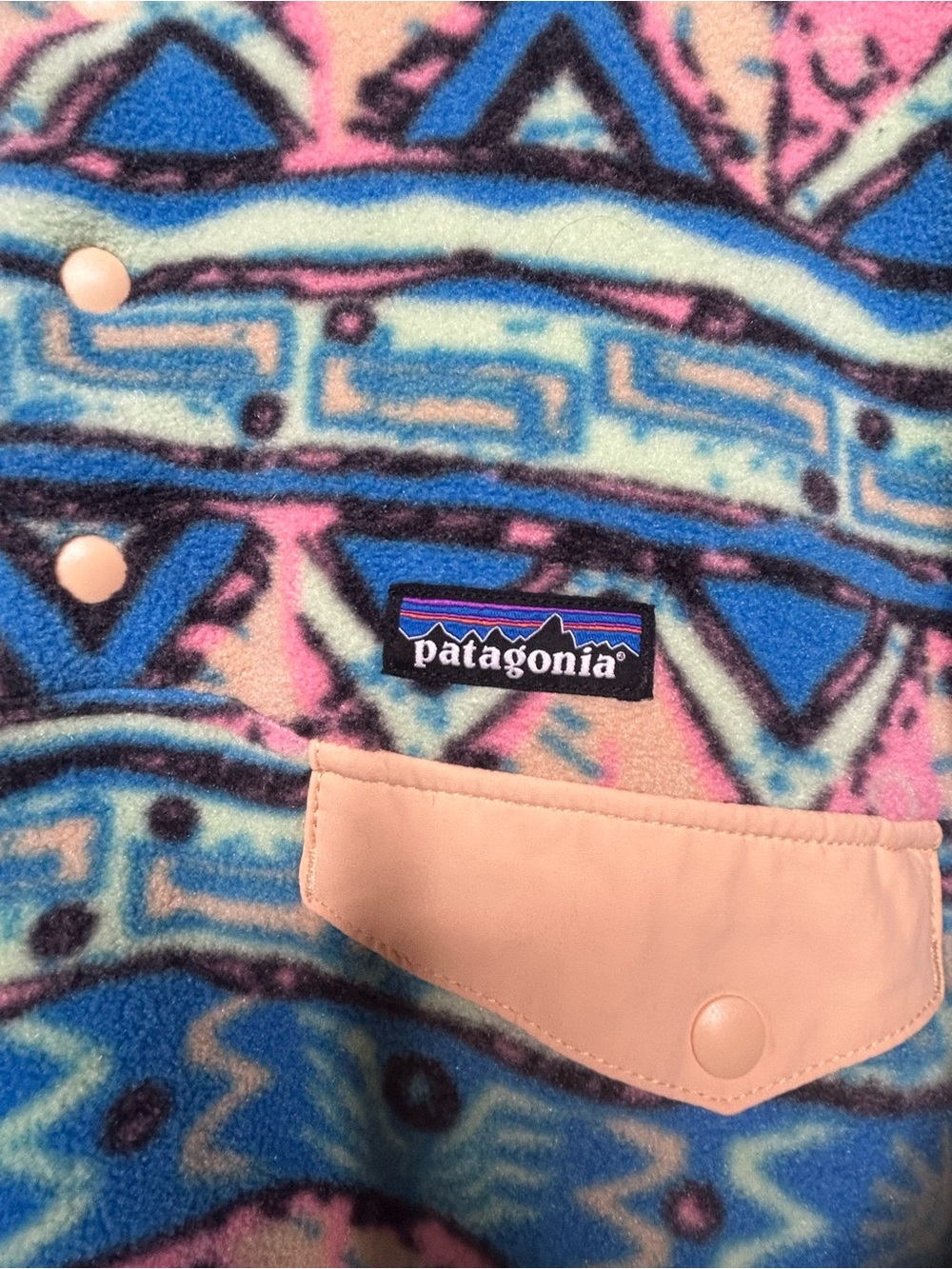 Patagonia Synchilla Multicolor Geometric Zip Fleece - Blue, Pink, Cream - Picture 5 of 8